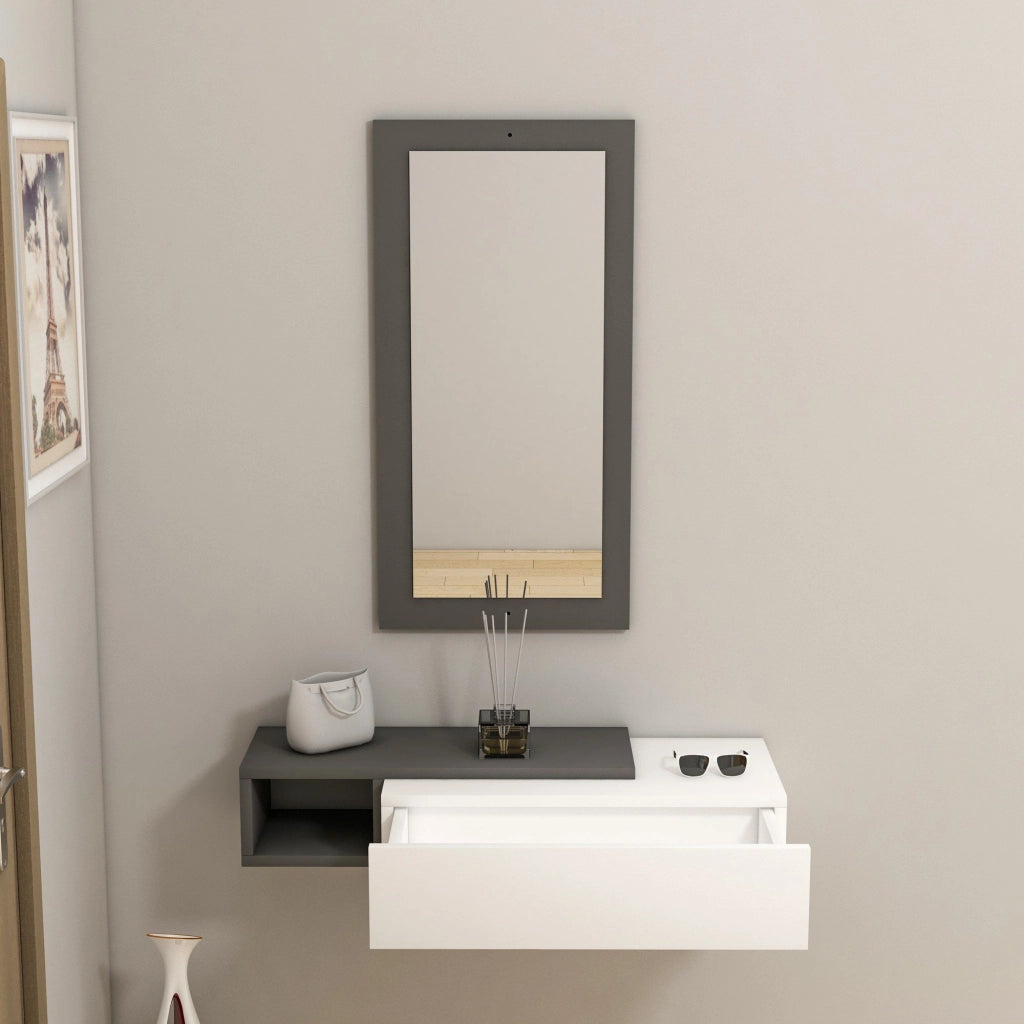 Ingria, Mobile da Ingresso Specchio Incluso, 82x30x16h cm Bianco