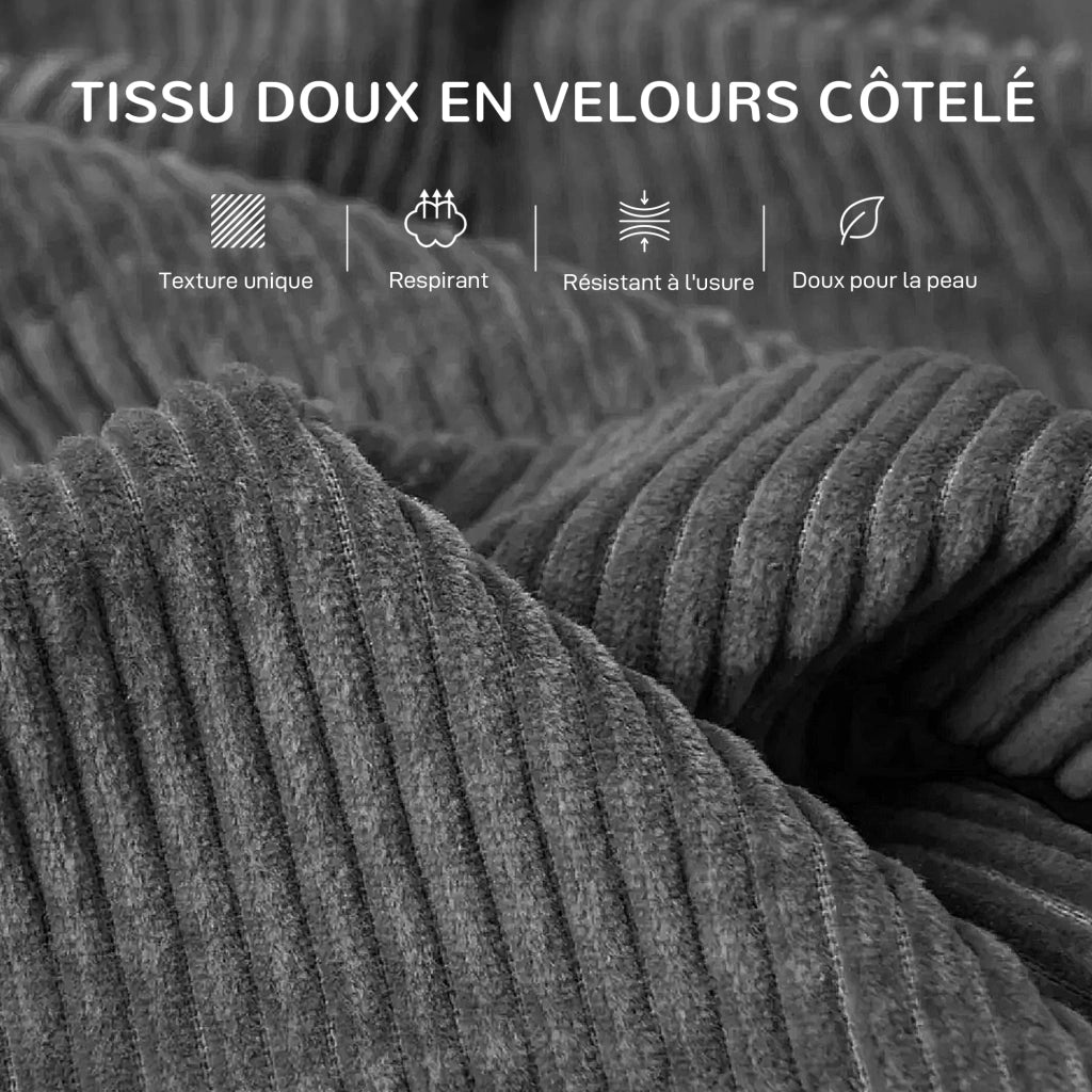 Divano 3 posti velluto a coste ¨C Xylo ¨C grigio scuro con 2 cuscini e molle 212 cm