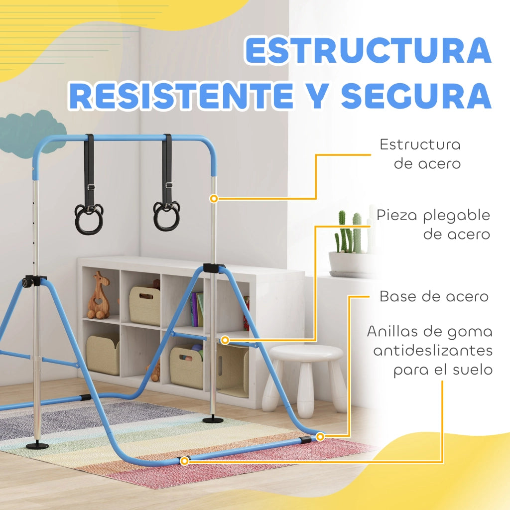 Barra di Ginnastica per Bambini Regolabile in Altezza 5 Livelli con Anelli ¨C Minimal ¨C Blu