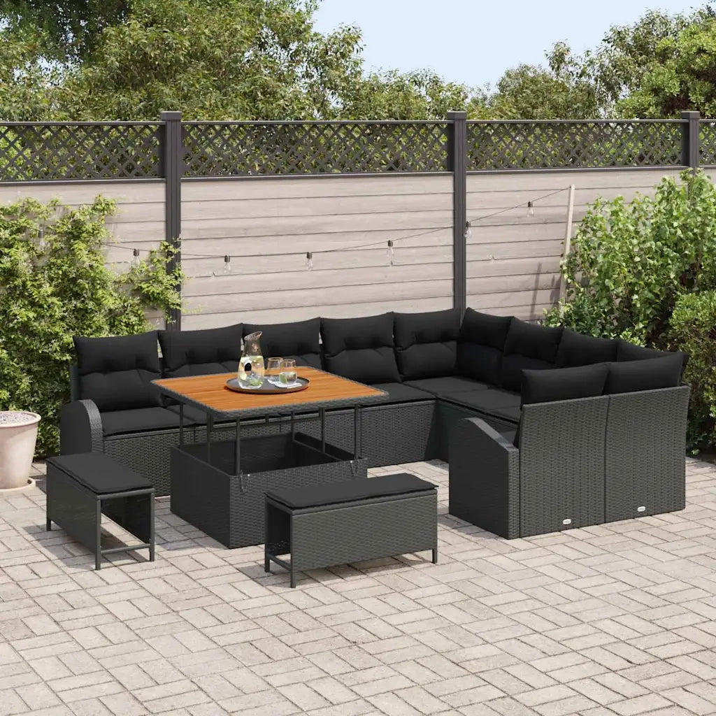 Set Divano da Giardino con cuscino 12 pcs Nero polyrattan 3362424