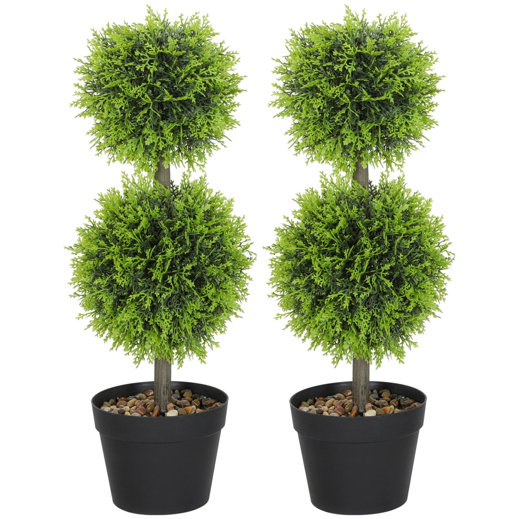 Piante Artificiali Decorative Bosso - Xylo - Set 2 Pezzi 60cm con Vaso Verde
