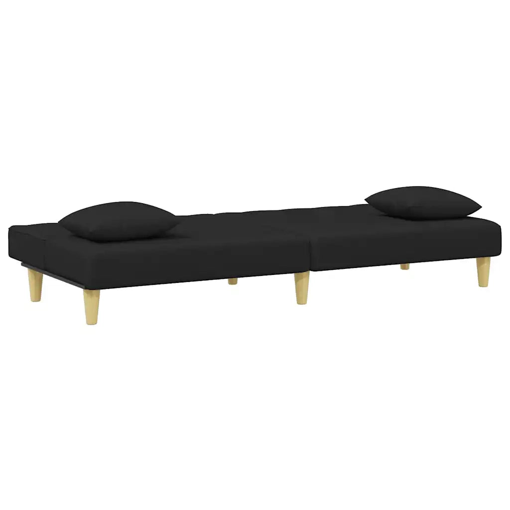 Divano Letto 2 Posti con Cuscini e Poggiapiedi-Sofa Letto 2 Posti-Daybed Nero in Tessuto