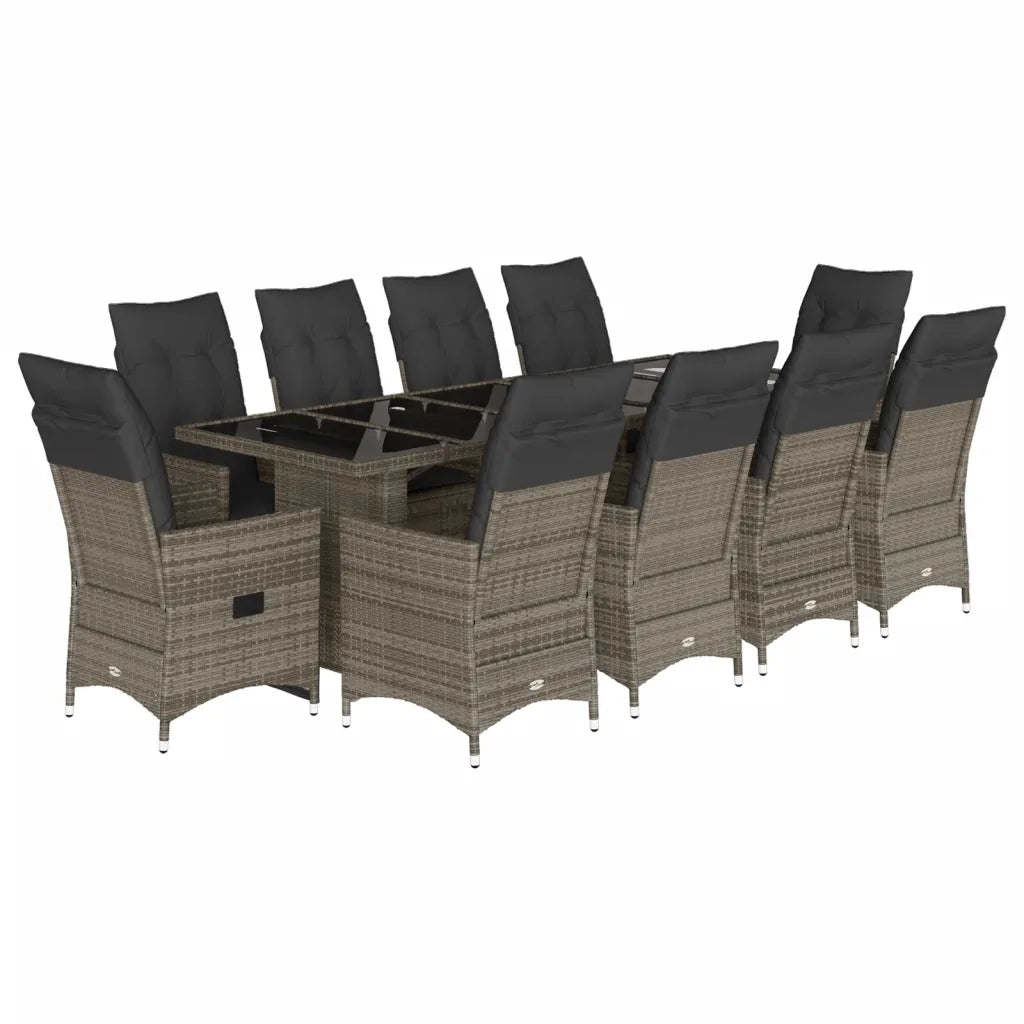 Set Bistrò da Giardino 11 pz con Cuscini in Polyrattan Grigio