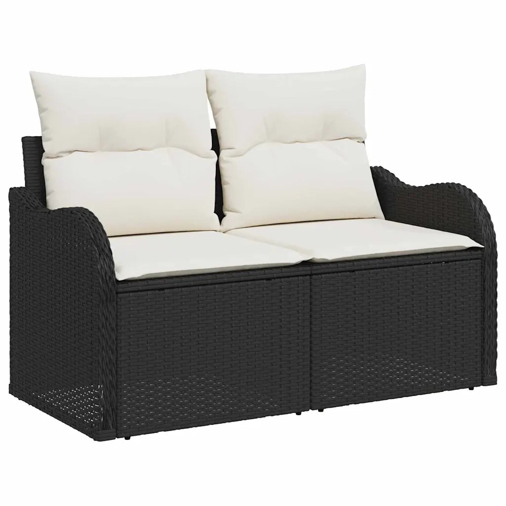 Set Divano da Giardino con cuscino 9 pcs Nero polyrattan