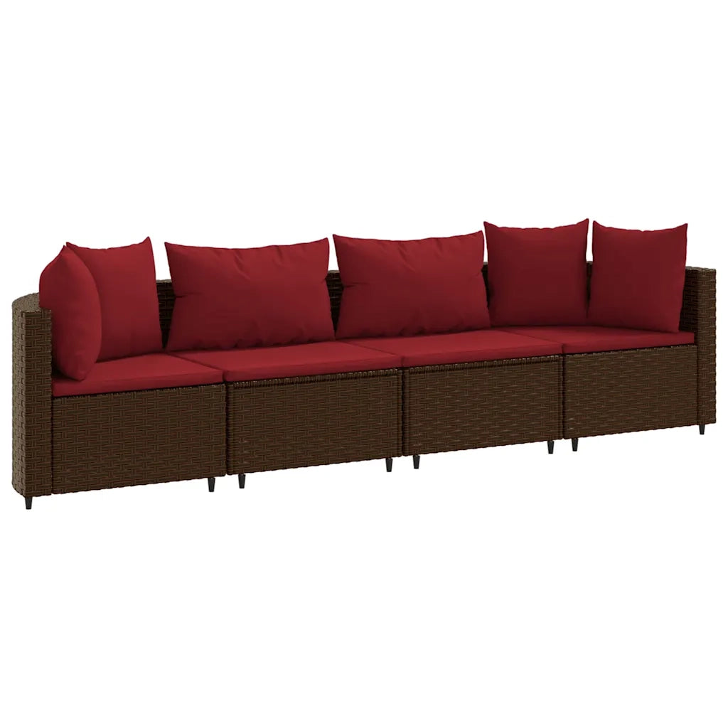Set Divano da Giardino 4 pz con Cuscini Marrone in Polyrattan