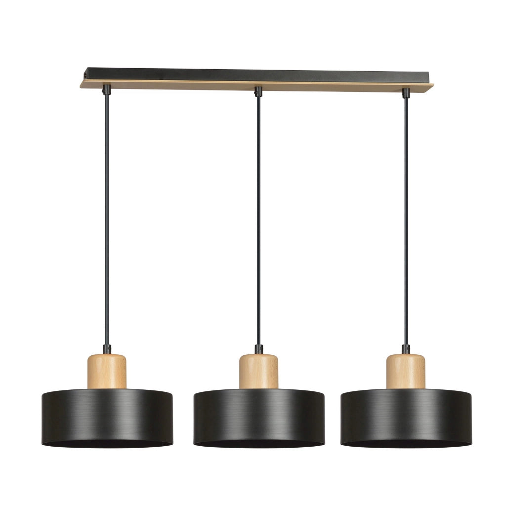 Lampadario Emibig TORIN 3 3xE27 nero/legno dimmerabile