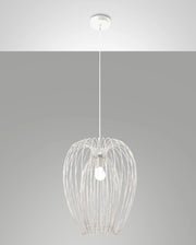 Lampada a sospensione Camp dal design industriale moderno, struttura in metallo, colore Bianco, attacco E27, ideale per illuminazione d'interni.