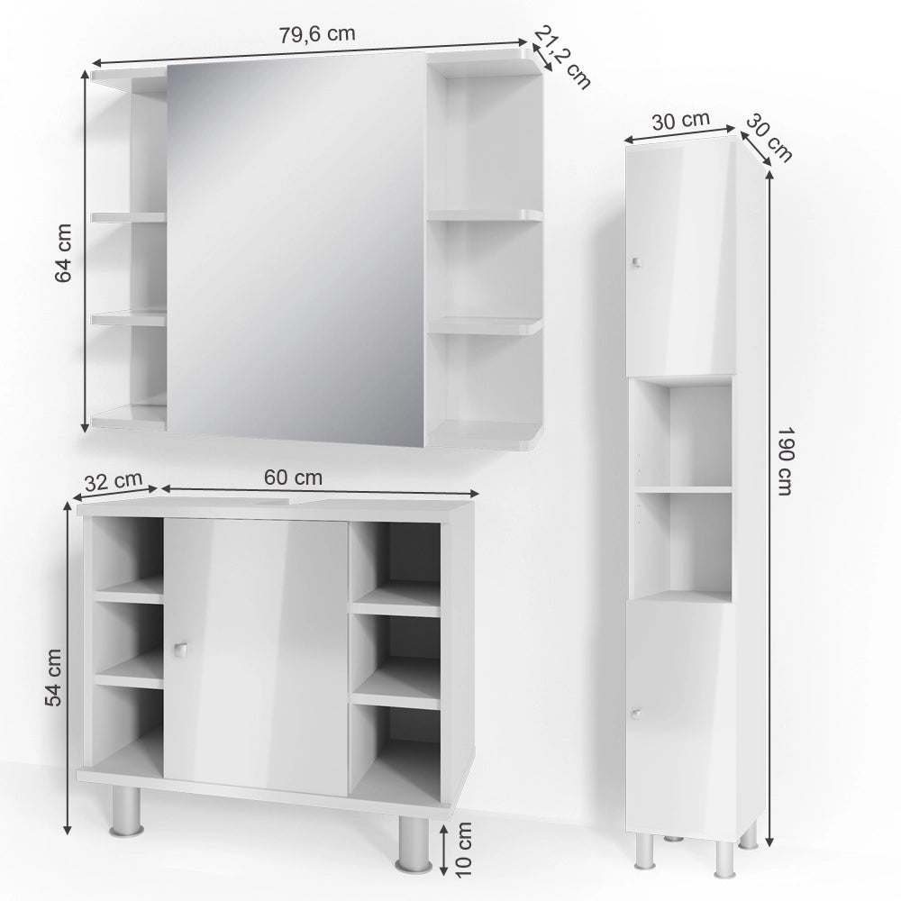 Vicco Set mobili bagno Bianco lucido 3 parti