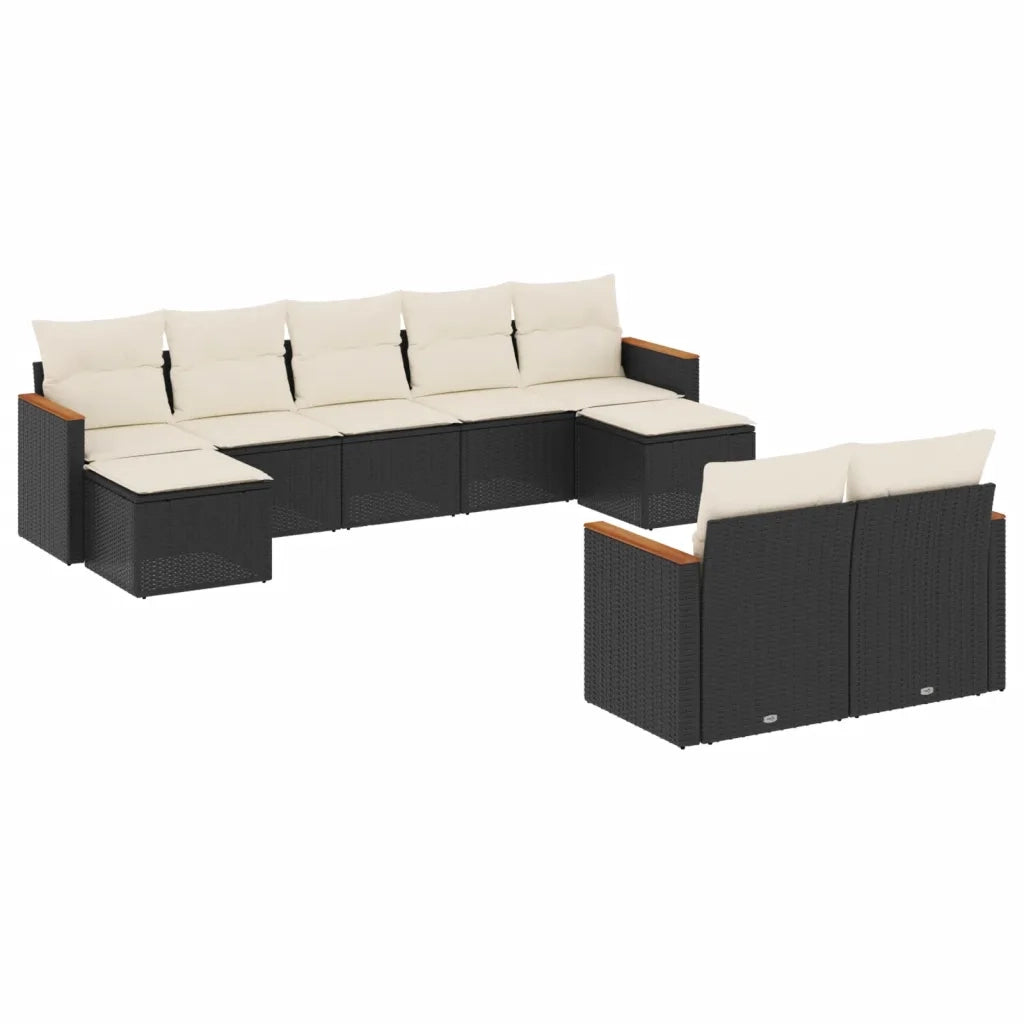 Set Divani da Giardino 9 pz con Cuscini Nero in Polyrattan 3226399