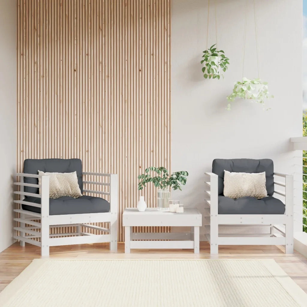 Sedie da Giardino con Cuscini 2 pz | Sedie da Esterno Legno Massello di Pino Bianco