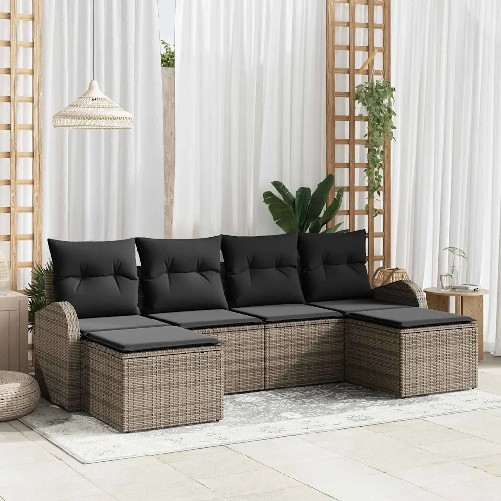 Set Divano da Giardino 6 pcs Grigio Rattan in Polipropilene