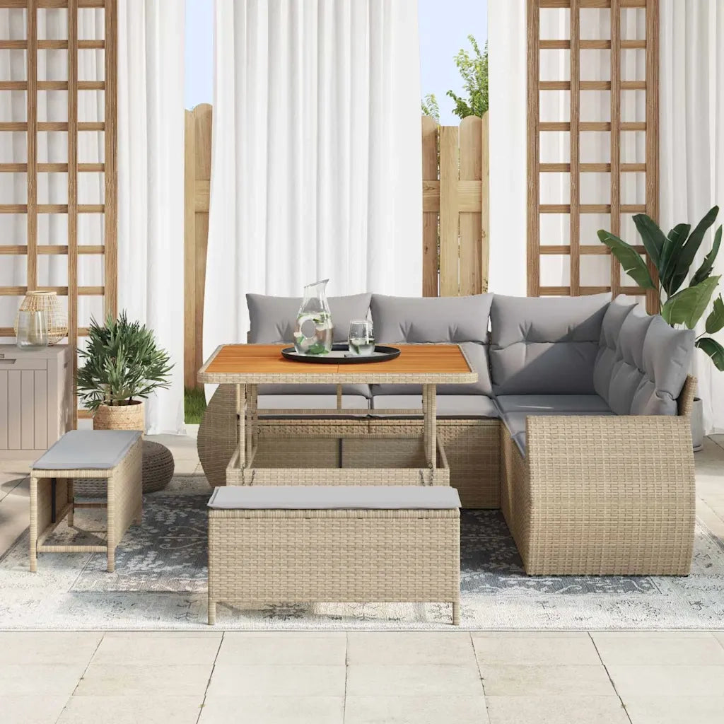 Set Divano da Giardino con cuscino 8 pcs beige e grigio chiaro