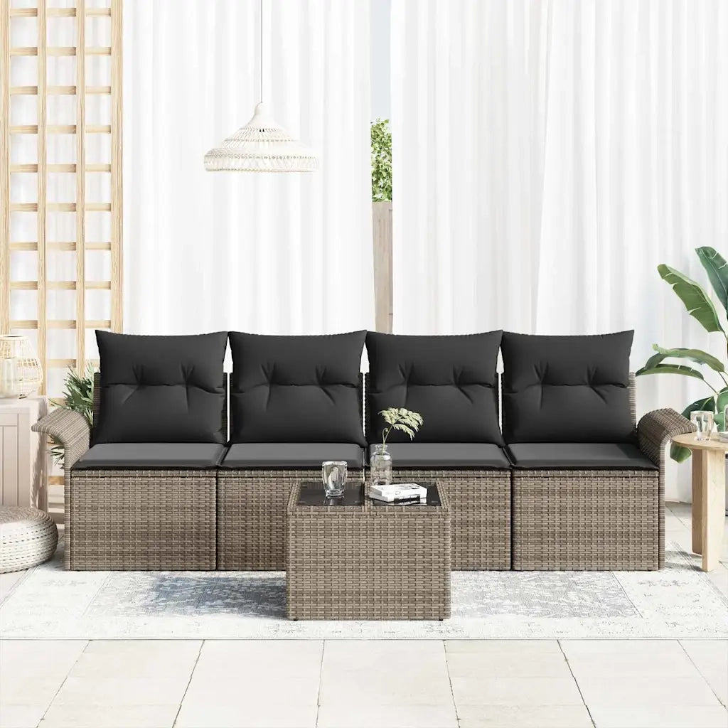 Set di divani con cuscino 5 pcs Grigio polyrattan