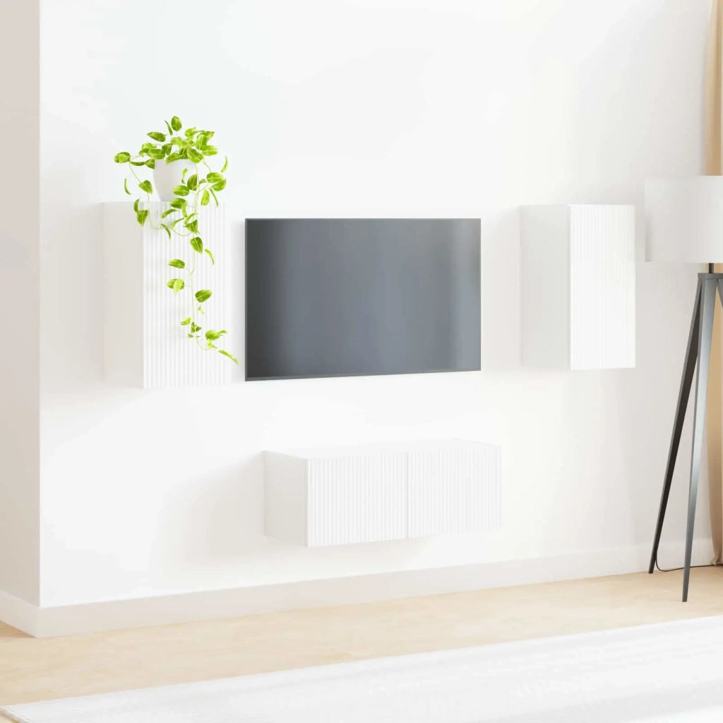 Set mobile TV 2 pcs Bianco Lucido Legno multistrato