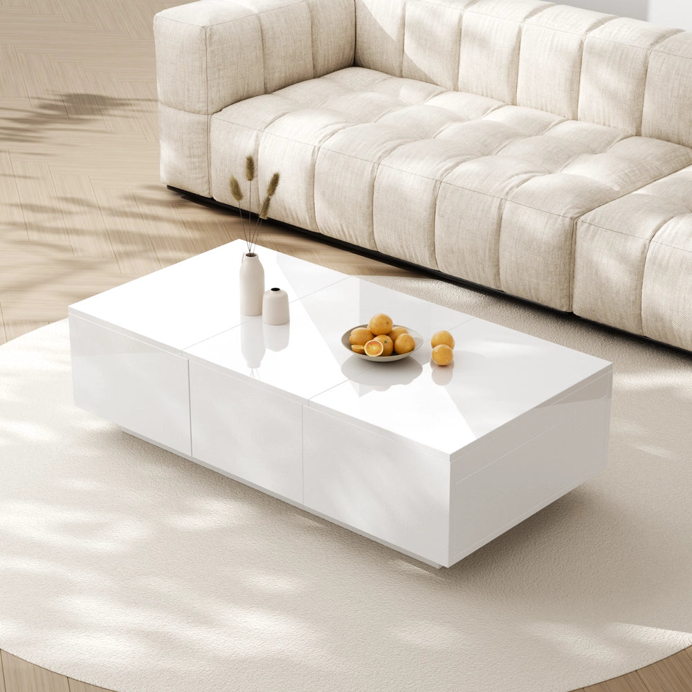Tavolino da Caff¨¨ con Cassetti Push-Pull ¨C MINIMAL ¨C Bianco Lucido