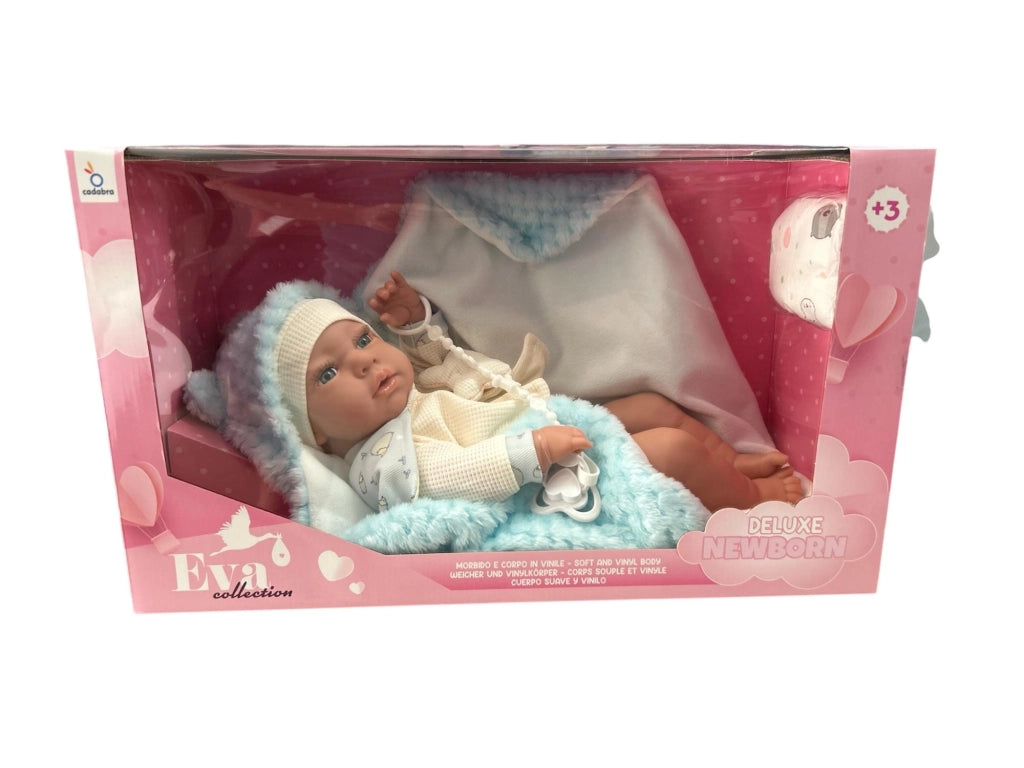 Eva Collection,Newborn deluxe, bambolotto in vinile ,colore azzurro,Cadabra,Eta 3+