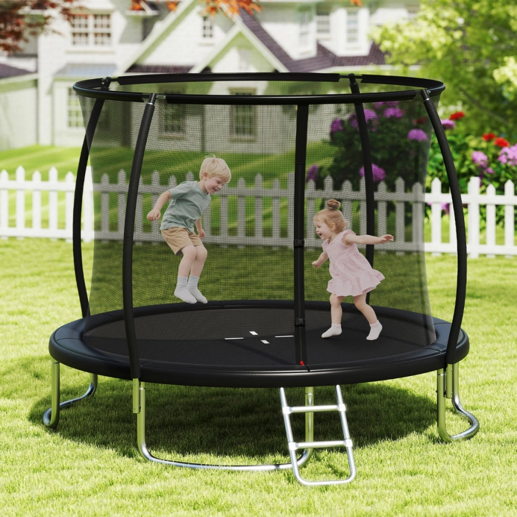Trampolino da esterno 366 cm con rete di sicurezza e scala, Trampolino ricreativo pesante per bambini e adulti Nero