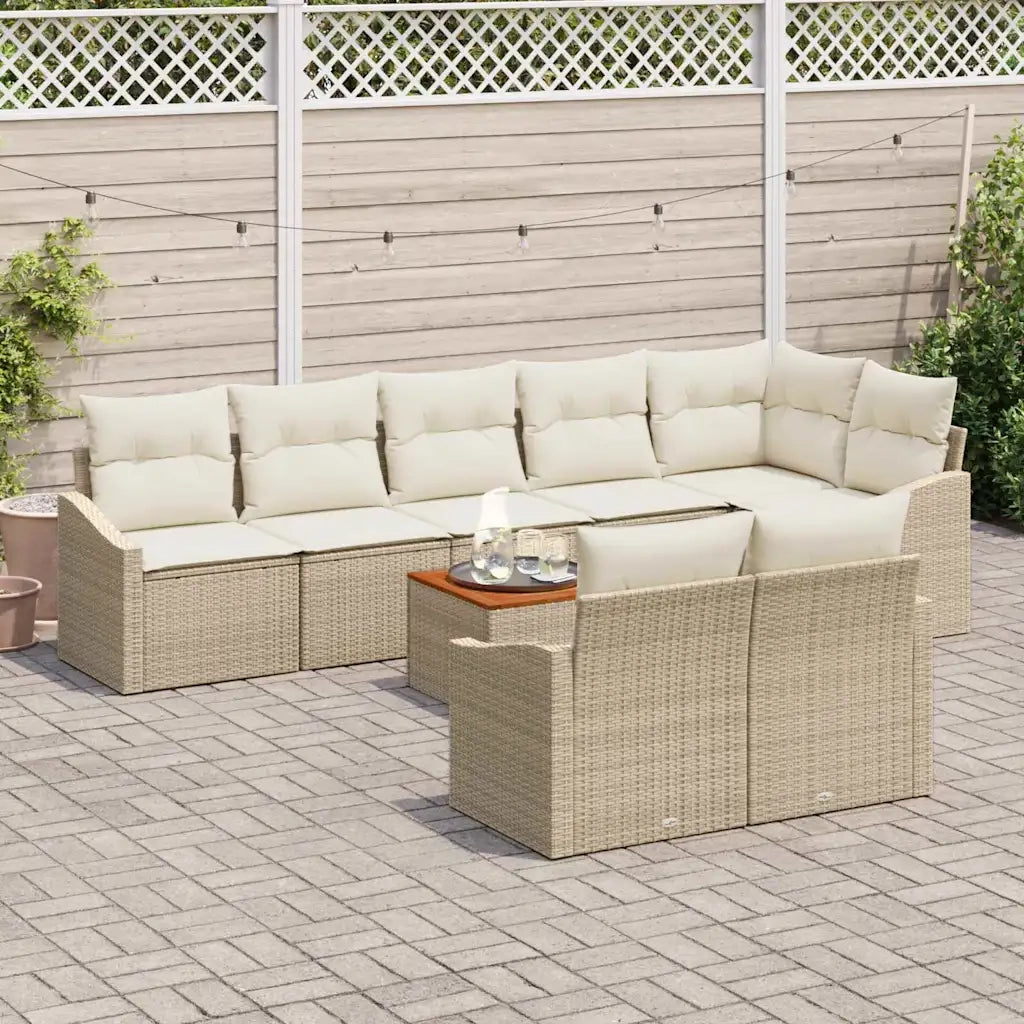 Set Divano da Giardino 9 pcs Beige e Crema polyrattan
