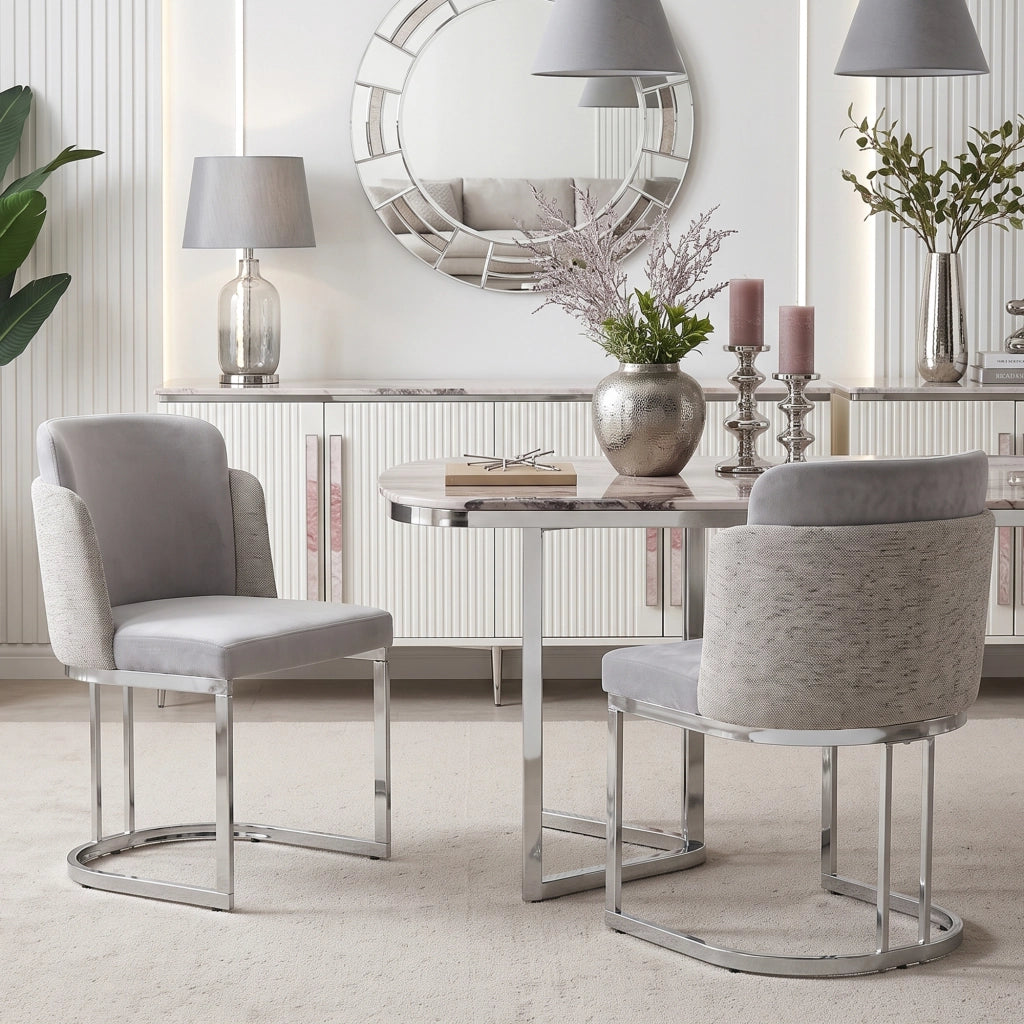 SEDIA Set da 2 pezzi Chenille Grigio e Argento