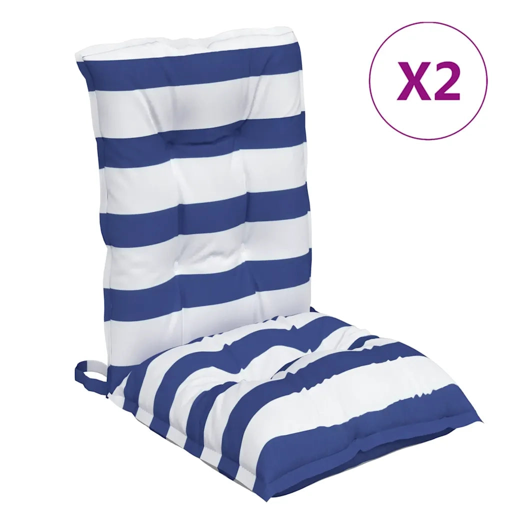 Cuscini Sedia Schienale Basso 2 pz a Righe Blu e Bianche Oxford 377716