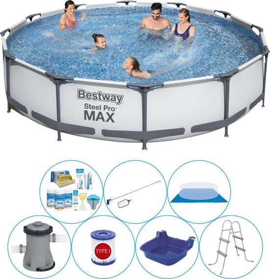 Piscina Ronda in Acciaio 366x76 cm - 8 pezzi - Inclusa con Accessori