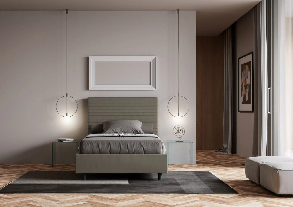BS COM Letto una piazza e mezza contenitore imbottito 120x200 similpelle cappuccino
