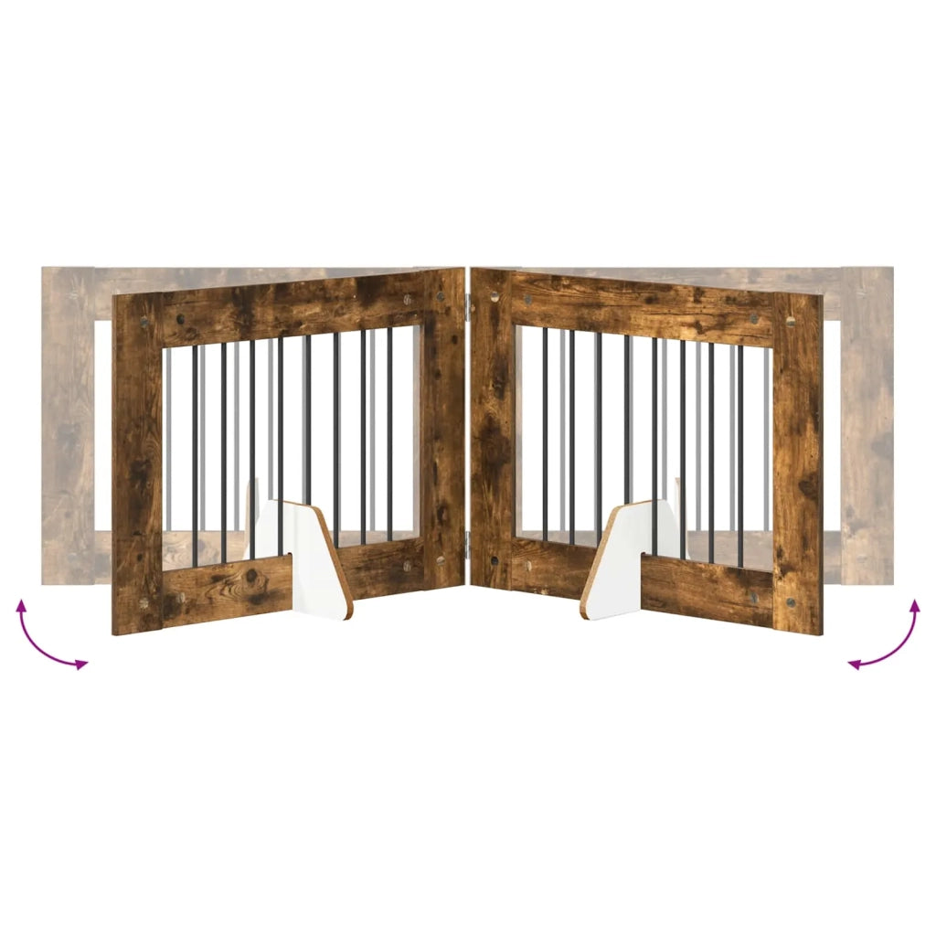 Cancello per cani pieghevole con supporti 6 pz Rovere Fumo 892141