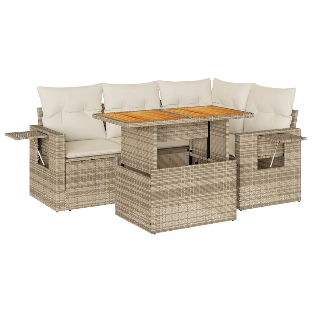 Set Divano da Giardino 5 pz con Cuscini Beige in Polyrattan 3327145