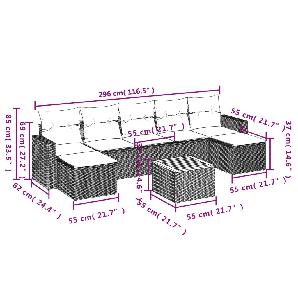 Set Divano da Giardino 8 pz con Cuscini Beige in Polyrattan 3224252