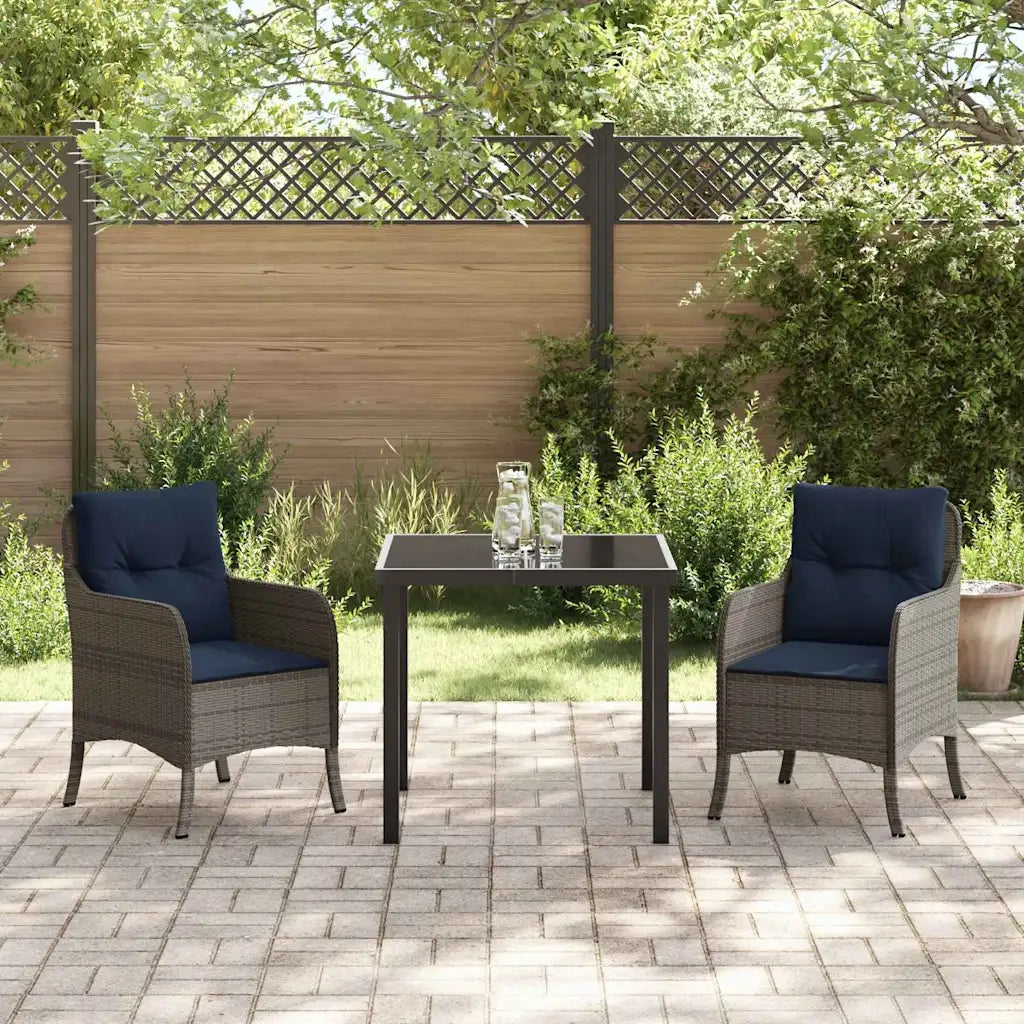 Set da Pranzo per Giardino con cuscino 3 pcs Grigio polyrattan