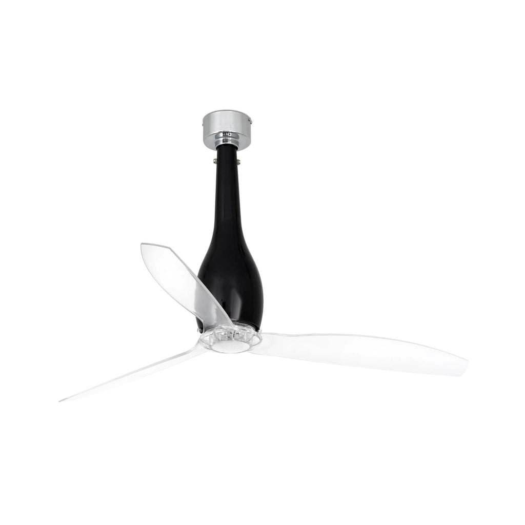 FARO Ventilatore da soffitto industriale con motore DC 6 velocita e funzione inversa telecomando incluso per ambienti 13-176 m² Acciaio e vetro Nero brillante-Trasparente FARO-32002