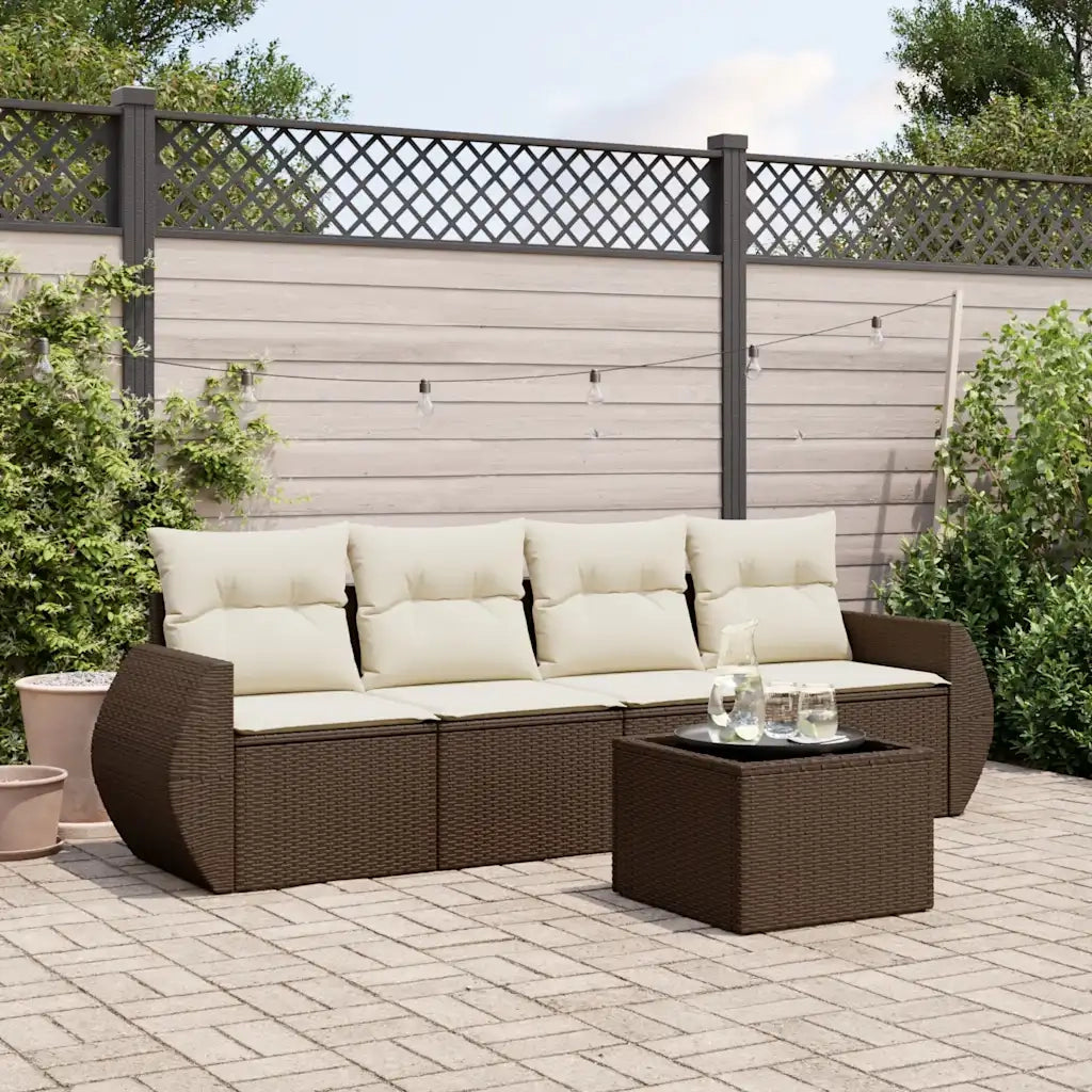 Set Divano da Giardino 5 pz con Cuscini Marrone in Polyrattan 3253430