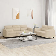 Set Divani 2 pz con Cuscini Crema in Tessuto Microfibra