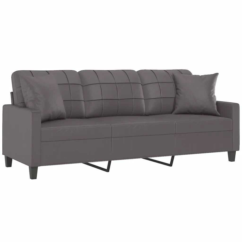 Divano a 3 Posti con Cuscini-Sofa 3 Posti con Cuscini Grigio 180 cm in Similpelle