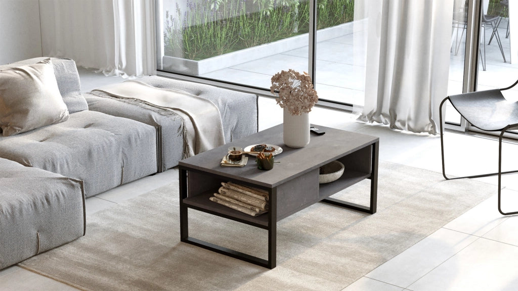 Tavolino da caffè in legno "ML34" - 100 x 59 x 44 cm - Argento