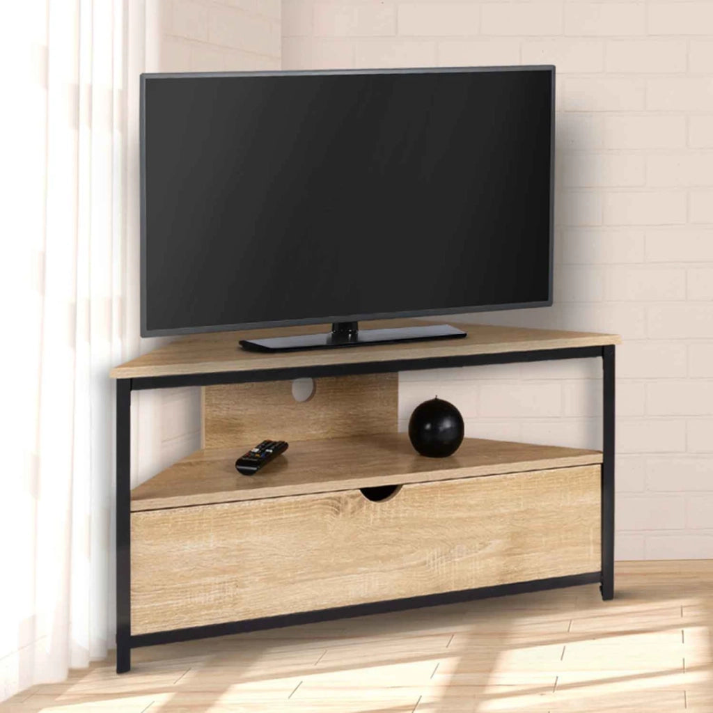 IDMarket - DETROIT Mobile TV angolare da 100 cm con armadio dal design industriale