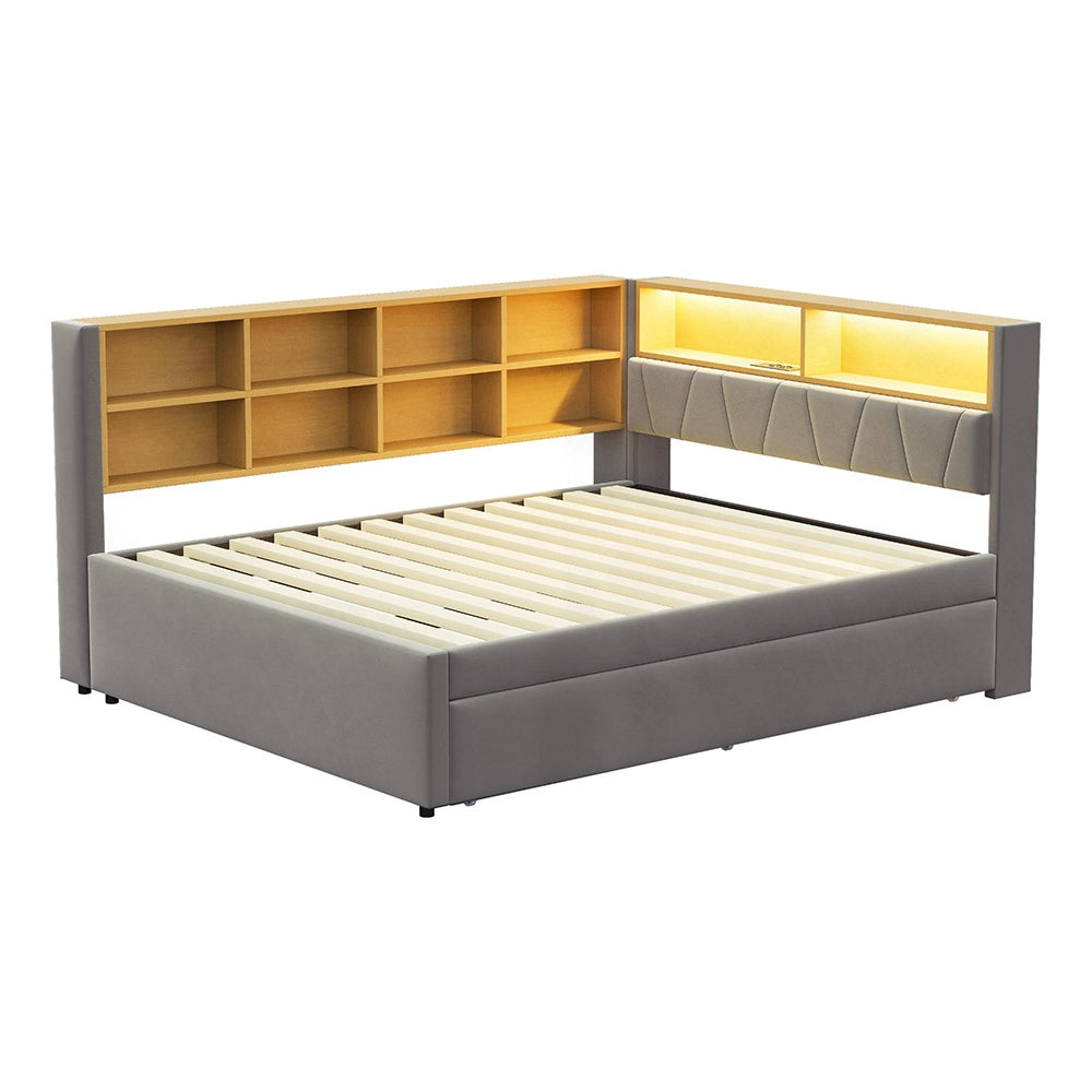 Divano letto - Xylo - 140x200 cm letto nascosto USB grigio scuro
