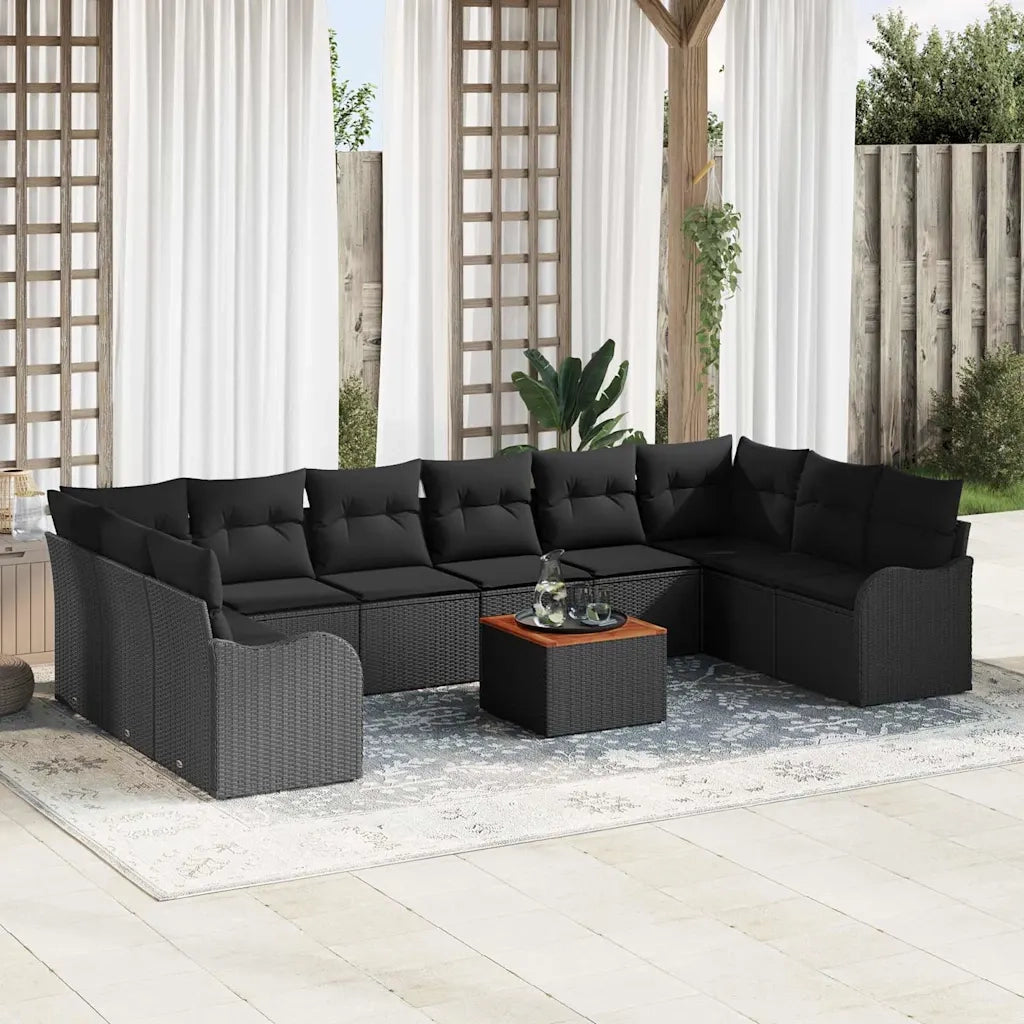 Set Divano da Giardino con archiviazione 11 pcs Nero polyrattan