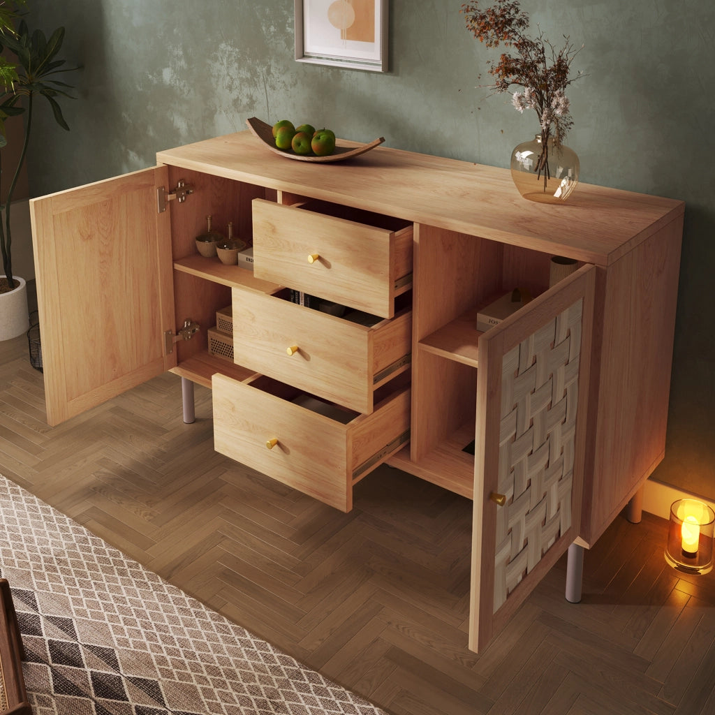 COMODA 120x40x75 cm Eiche con 2 ante e 3 cassetti, piedi in metallo
