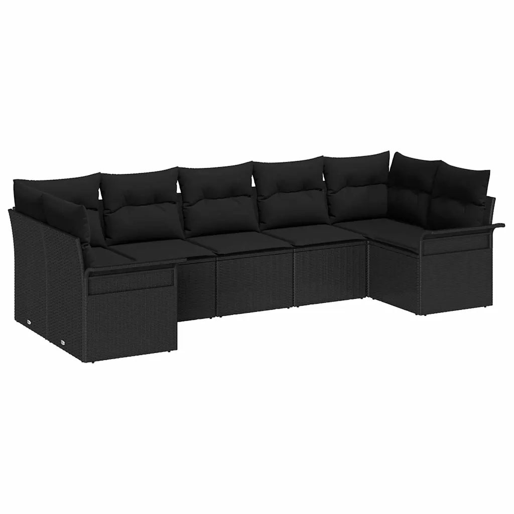 Set Divano da Giardino con cuscino 7 pcs Nero polyrattan