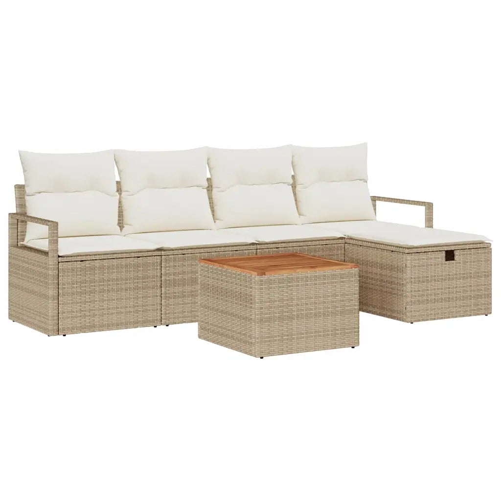 Set Divano da Giardino con cuscino 6 pcs Beige polyrattan