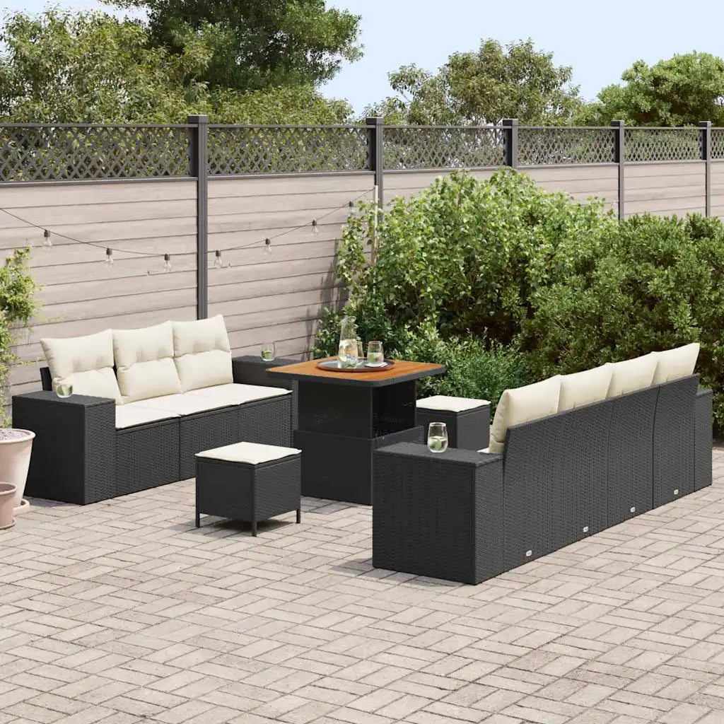 Set Divano da Giardino con cuscino 10 pcs Nero e Crema