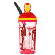 Trade Shop - Bicchiere Con Cannuccia Integrata Iron Man In 3d Capienza 360 Ml Per Bimbi -