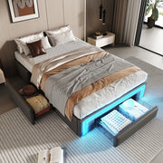 Letto Singolo con Cassetti e LED ¨C MINIMAL ¨C PU Grigio 90x200