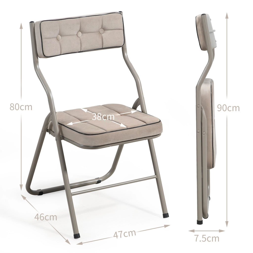 Sedie Pieghevoli con Cuscino Set 2 Pezzi ¨C MINIMAL ¨C Beige, Struttura in Metallo