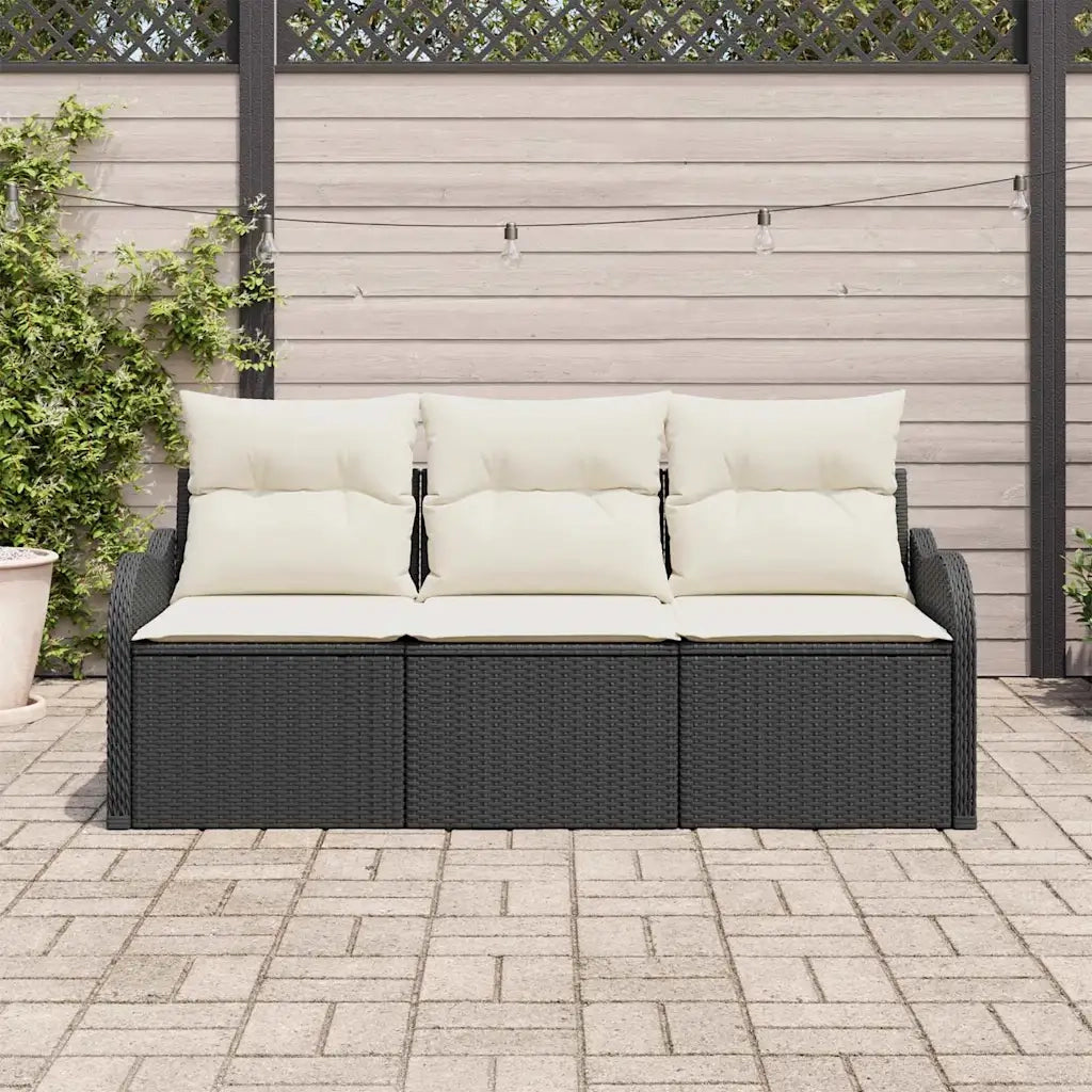 Set Divano da Giardino con cuscino 3 pcs Nero Poly Rattan