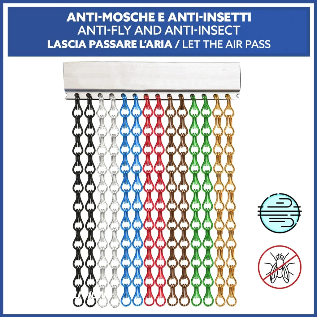 Tenda Catena Antimosche Alluminio Argento | Largh. 1,20m x Alt. 2,20m | Protezione Insetti, Porta, Esterno, Interno, Casa, Ufficio