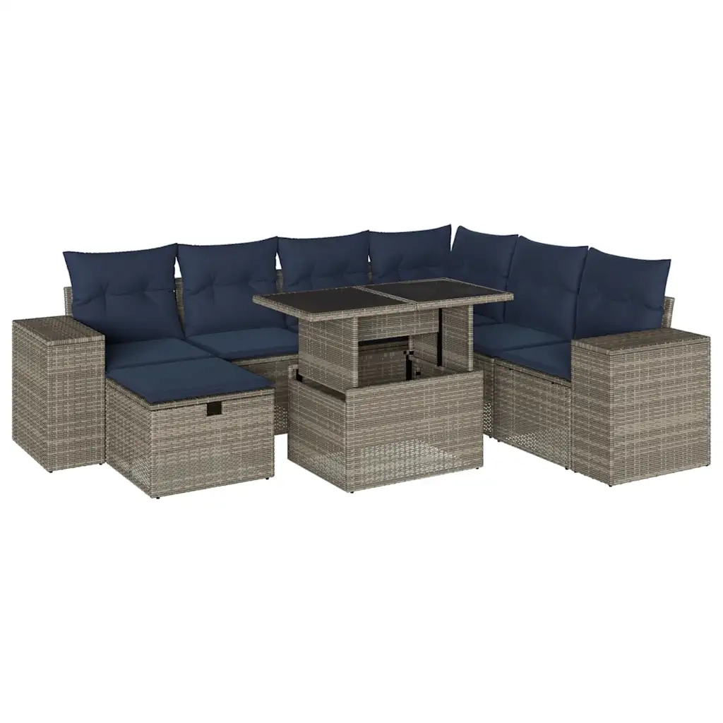 Set Divani da Giardino 8 pz con Cuscini Grigio in Polyrattan 3275321