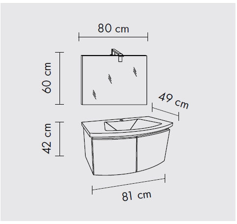 Composizione bagno 2 ante con lavabo in ceramica e specchio con lampada led