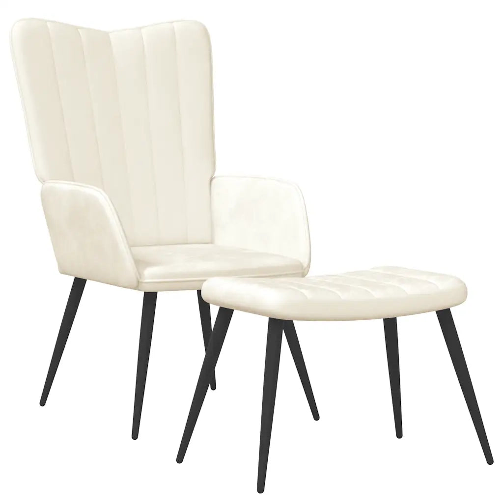 Poltrona Relax con Sgabello Bianco Crema in Velluto 327697